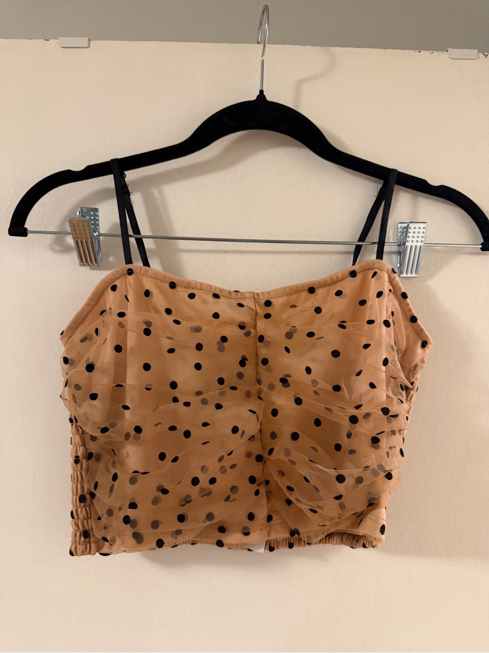 Forever 21 Tan Polka Dot Spaghetti Strap Crop Top